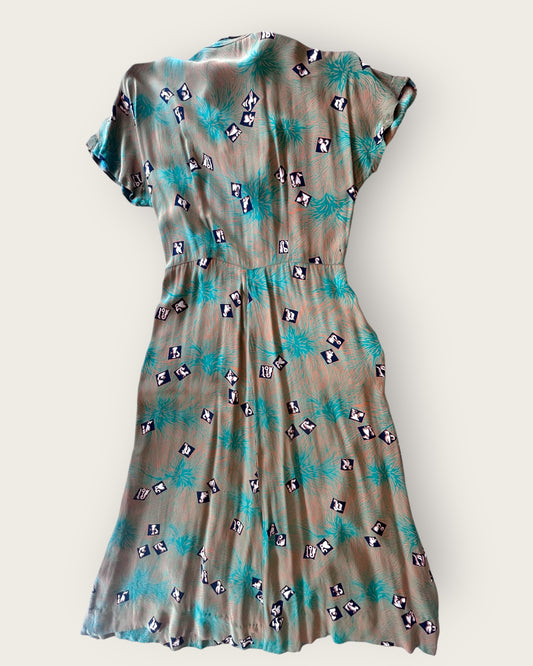 1940s novelty print rayon dress