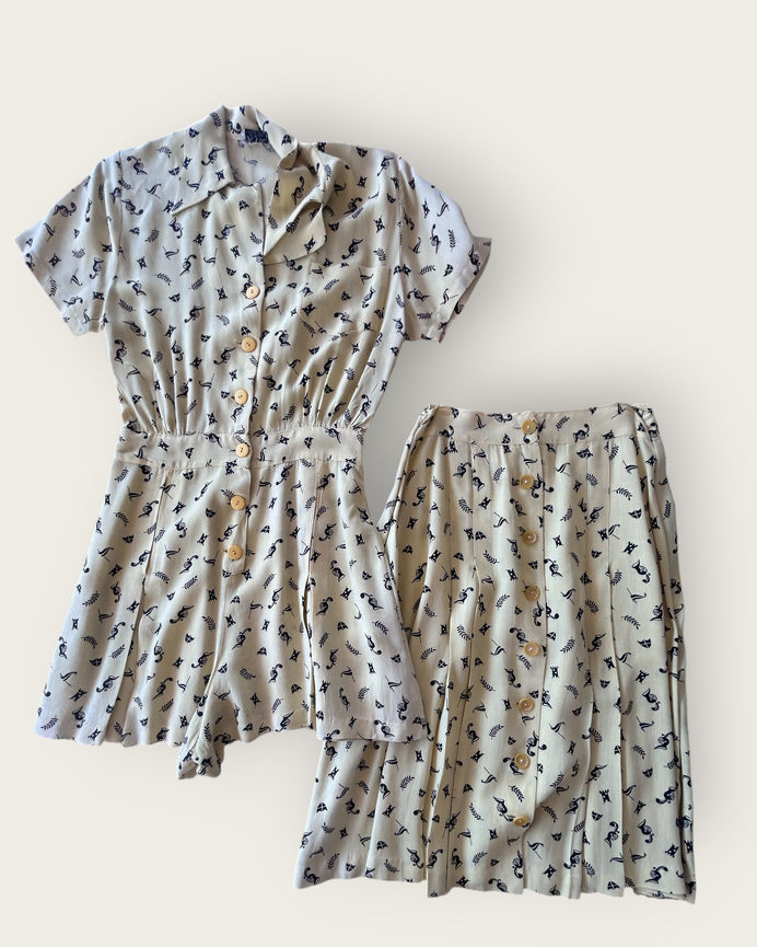 1930s yellow and black two piece playsuit