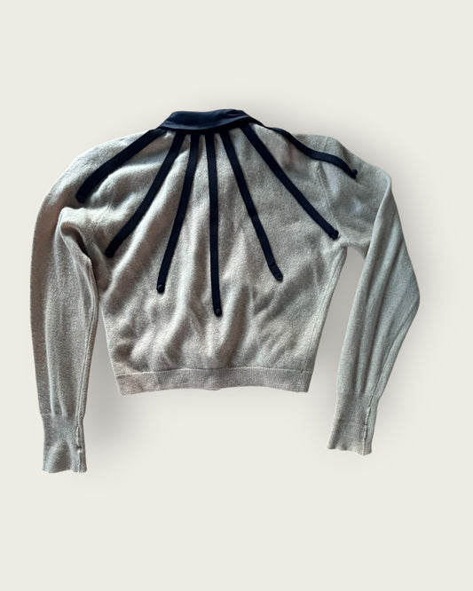 1950s black satin and ivory cashmere cardigan