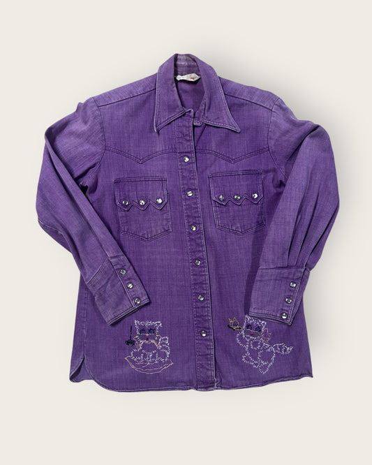 1970s purple Wrangler embroidered western shirt