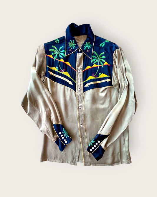 1940s embroidered satin western shirt